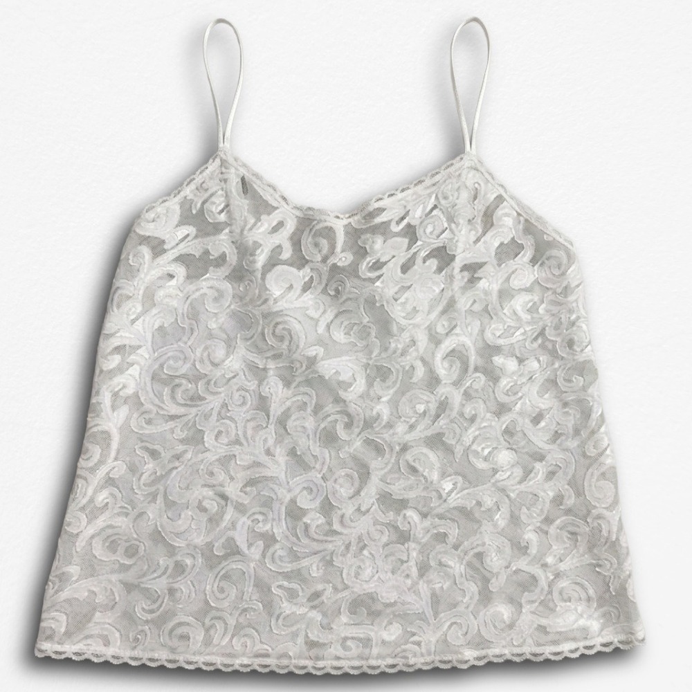 Body Chic Vintage White Burnout Velvet Lace Trim Camisole Tank Top Size M USA